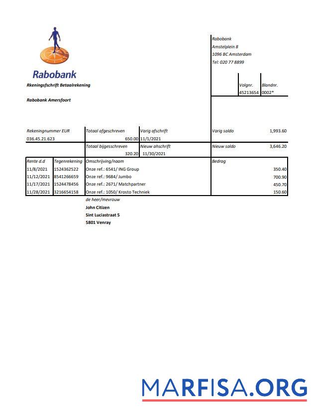 Downloadable Netherlands Rabobank statement excel download for verification